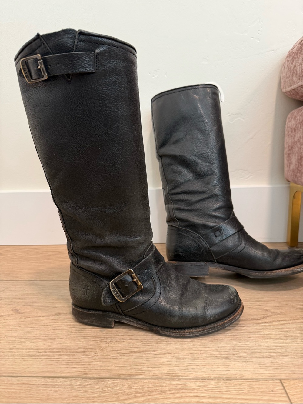 Frye Black Leather Combat/Moto Tall Boots - Picture 3 of 7